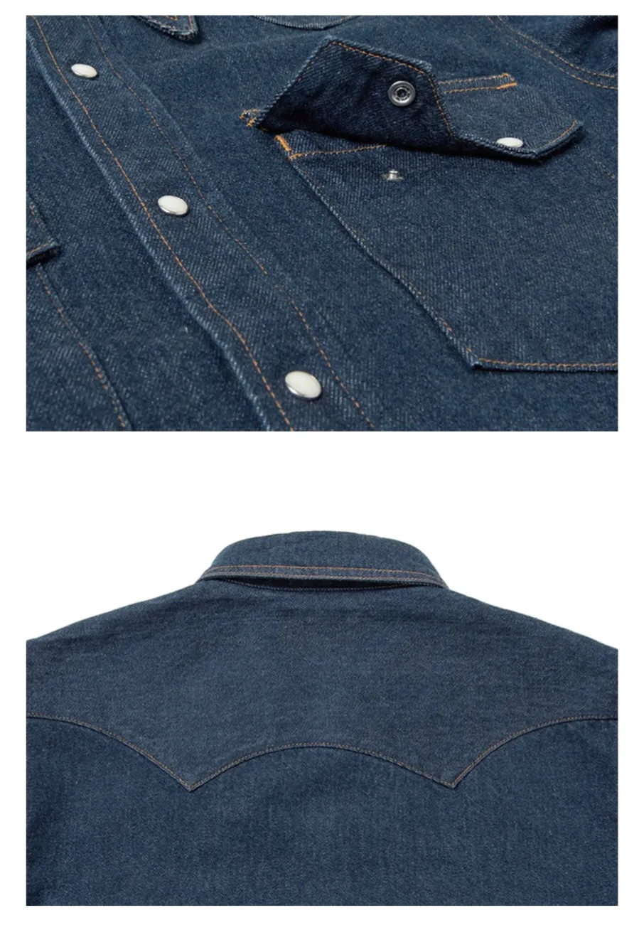 12.8oz Natural Indigo Denim Sawtooth Western Shirt D5701