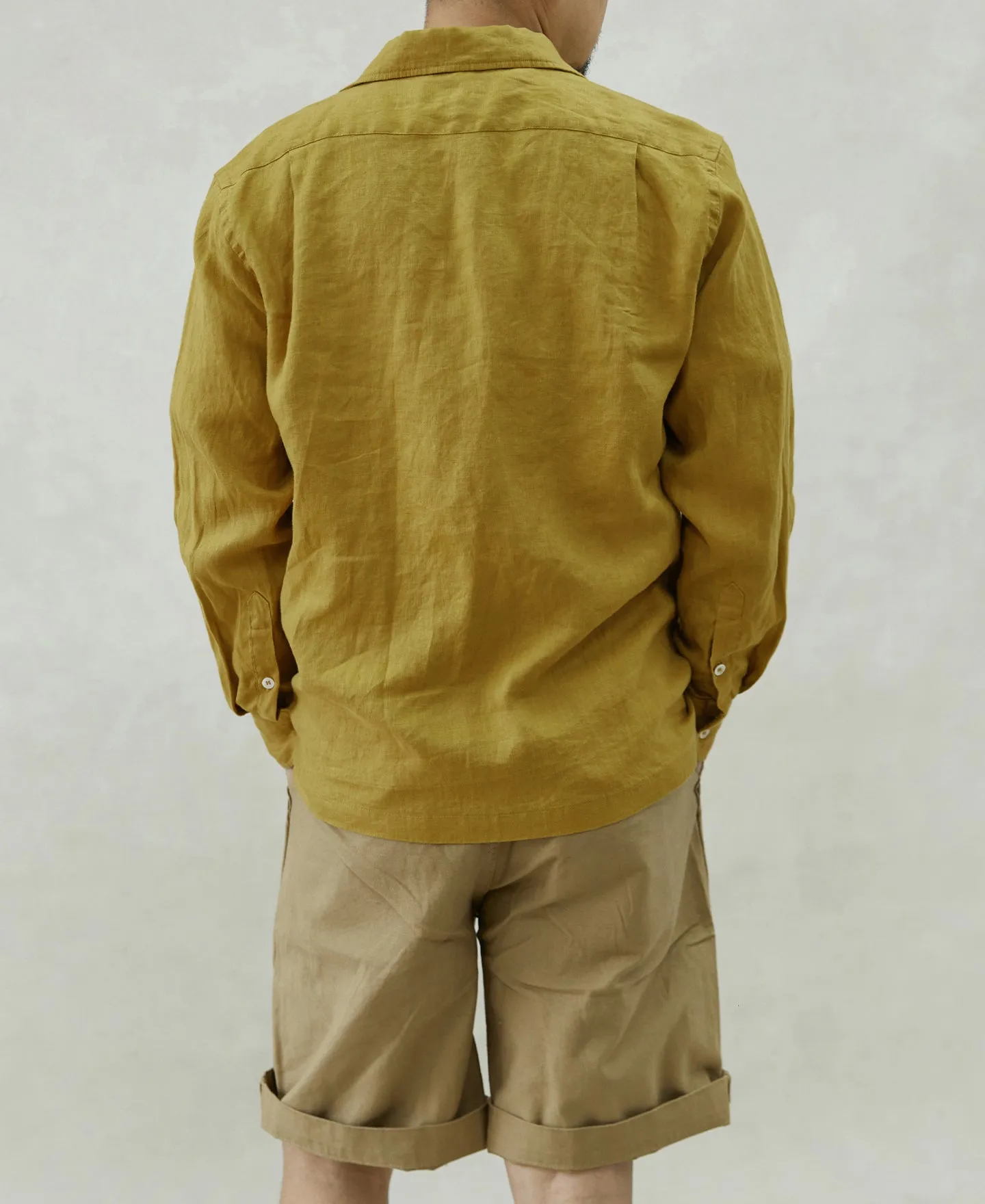 1950s Italian Collar Long-Sleeve Linen Shirt - Mustard