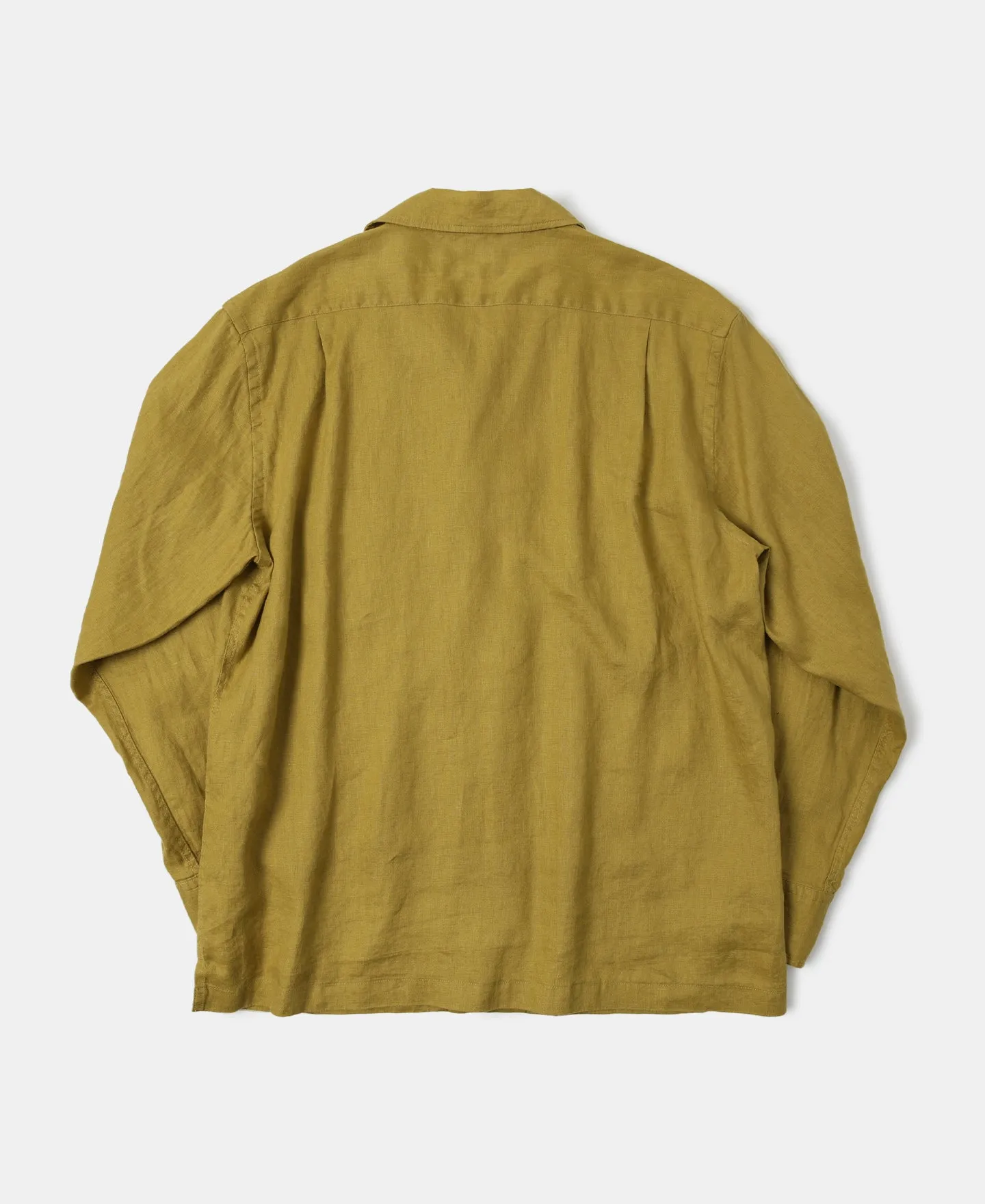1950s Italian Collar Long-Sleeve Linen Shirt - Mustard