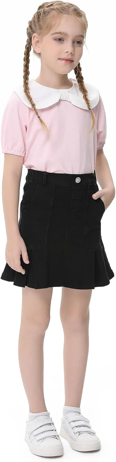 2025 Girl's Denim Skirts Elastic Waist Pleated Toddler Girls Jean Skirt Size 10-12