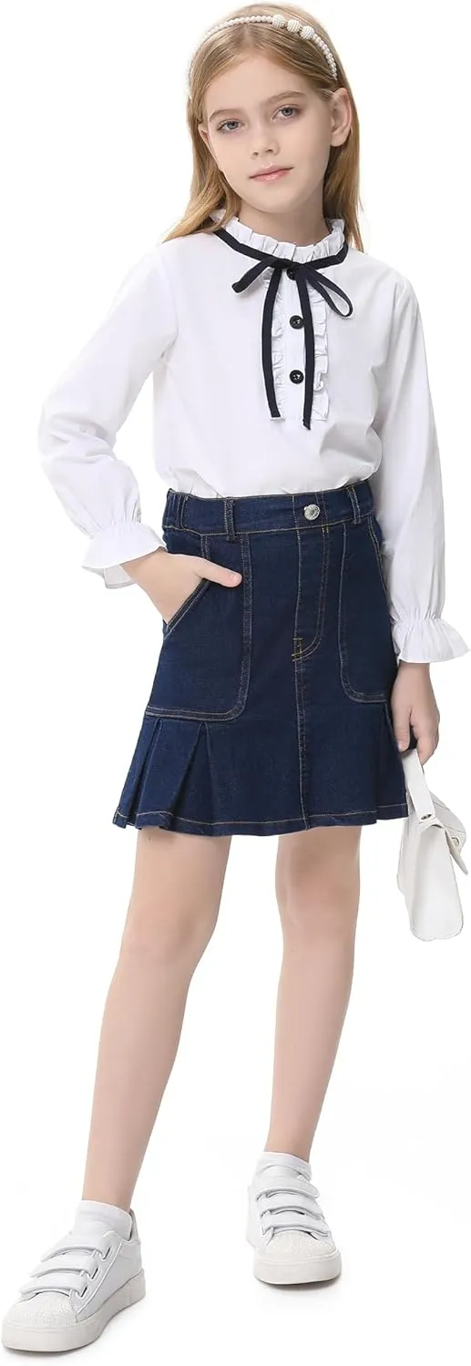 2025 Girl's Denim Skirts Elastic Waist Pleated Toddler Girls Jean Skirt Size 10-12