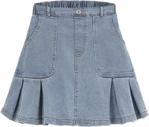 2025 Girl's Denim Skirts Elastic Waist Pleated Toddler Girls Jean Skirt Size 10-12