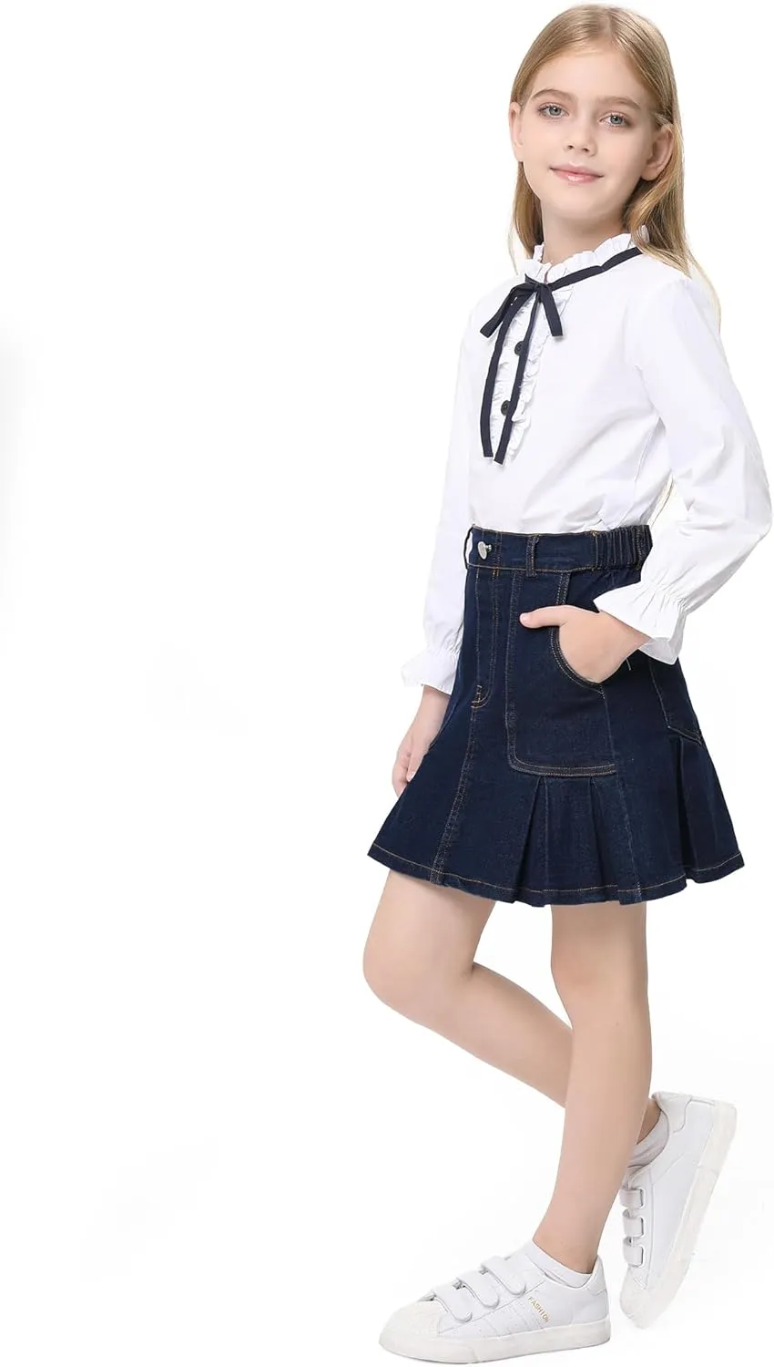 2025 Girl's Denim Skirts Elastic Waist Pleated Toddler Girls Jean Skirt Size 10-12