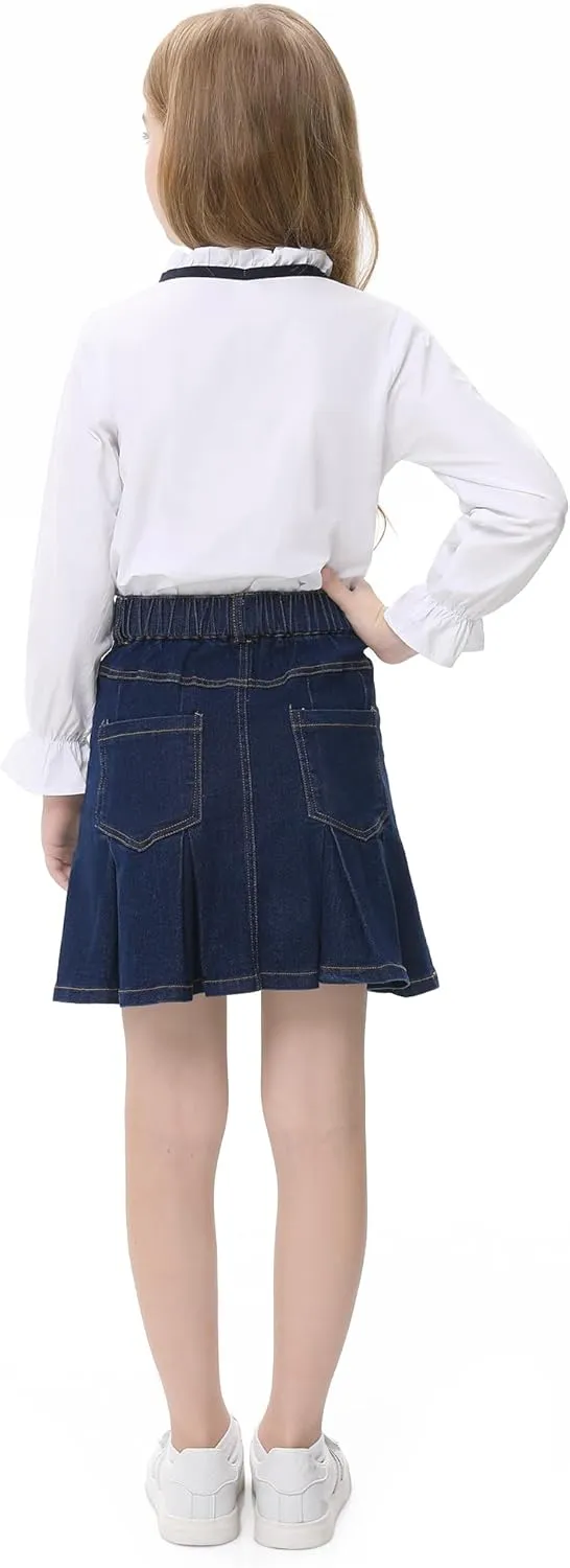 2025 Girl's Denim Skirts Elastic Waist Pleated Toddler Girls Jean Skirt Size 10-12