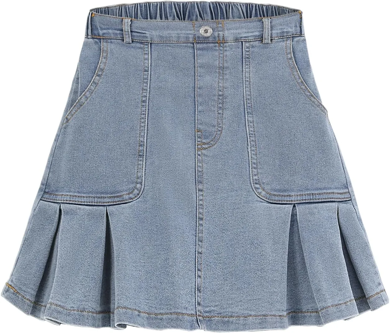 2025 Girl's Denim Skirts Elastic Waist Pleated Toddler Girls Jean Skirt Size 10-12