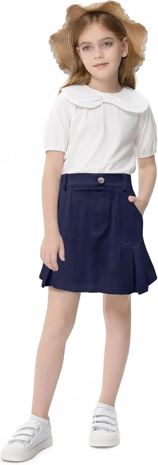 2025 Girl's Denim Skirts Elastic Waist Pleated Toddler Girls Jean Skirt Size 10-12