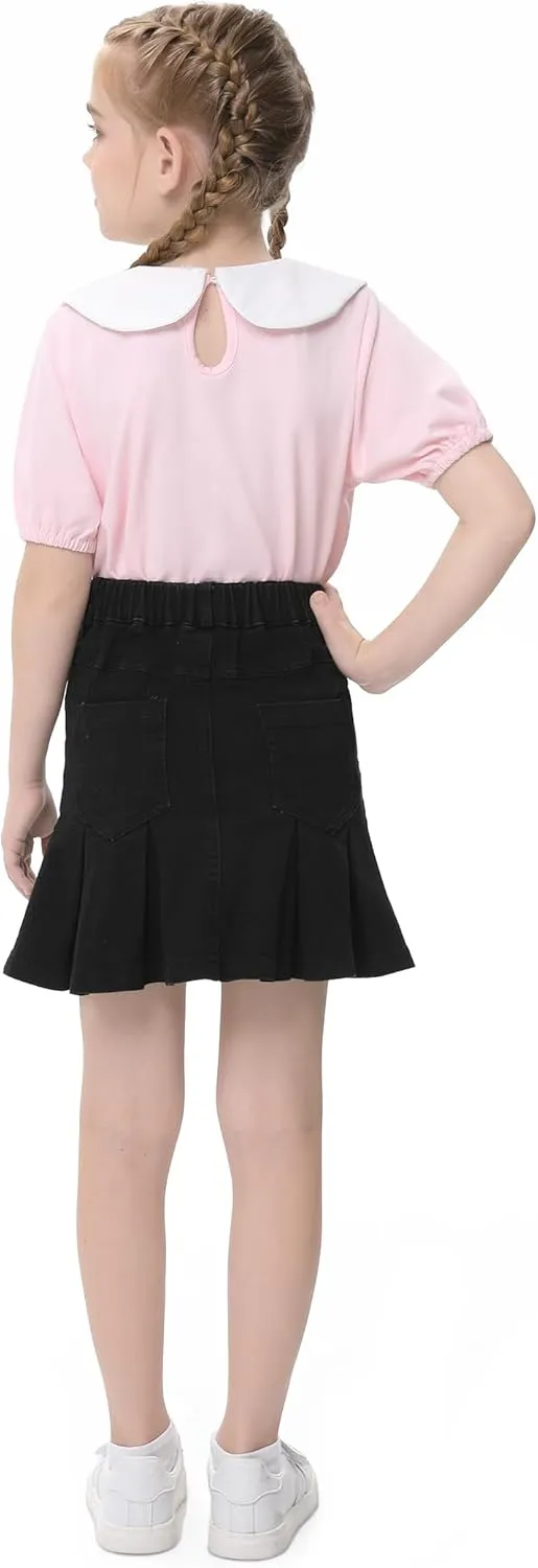 2025 Girl's Denim Skirts Elastic Waist Pleated Toddler Girls Jean Skirt Size 10-12