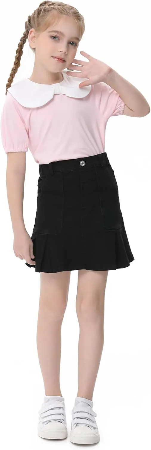 2025 Girl's Denim Skirts Elastic Waist Pleated Toddler Girls Jean Skirt Size 10-12