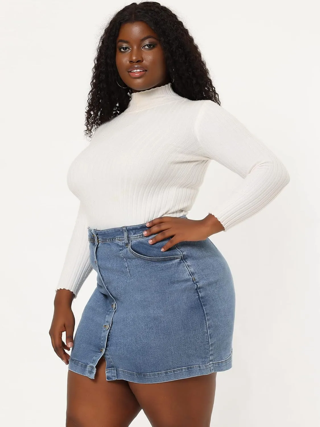 Agnes Orinda Women's Plus Size Denim Skirts Mini Button Side Pocket A Line Casual Summer Jean Skirts