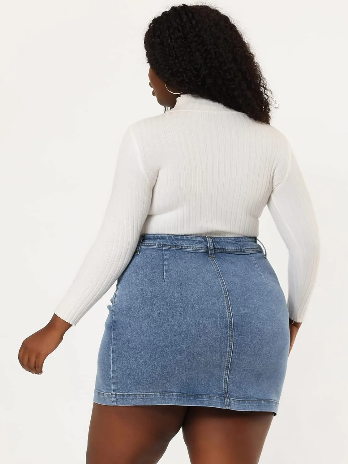 Agnes Orinda Women's Plus Size Denim Skirts Mini Button Side Pocket A Line Casual Summer Jean Skirts