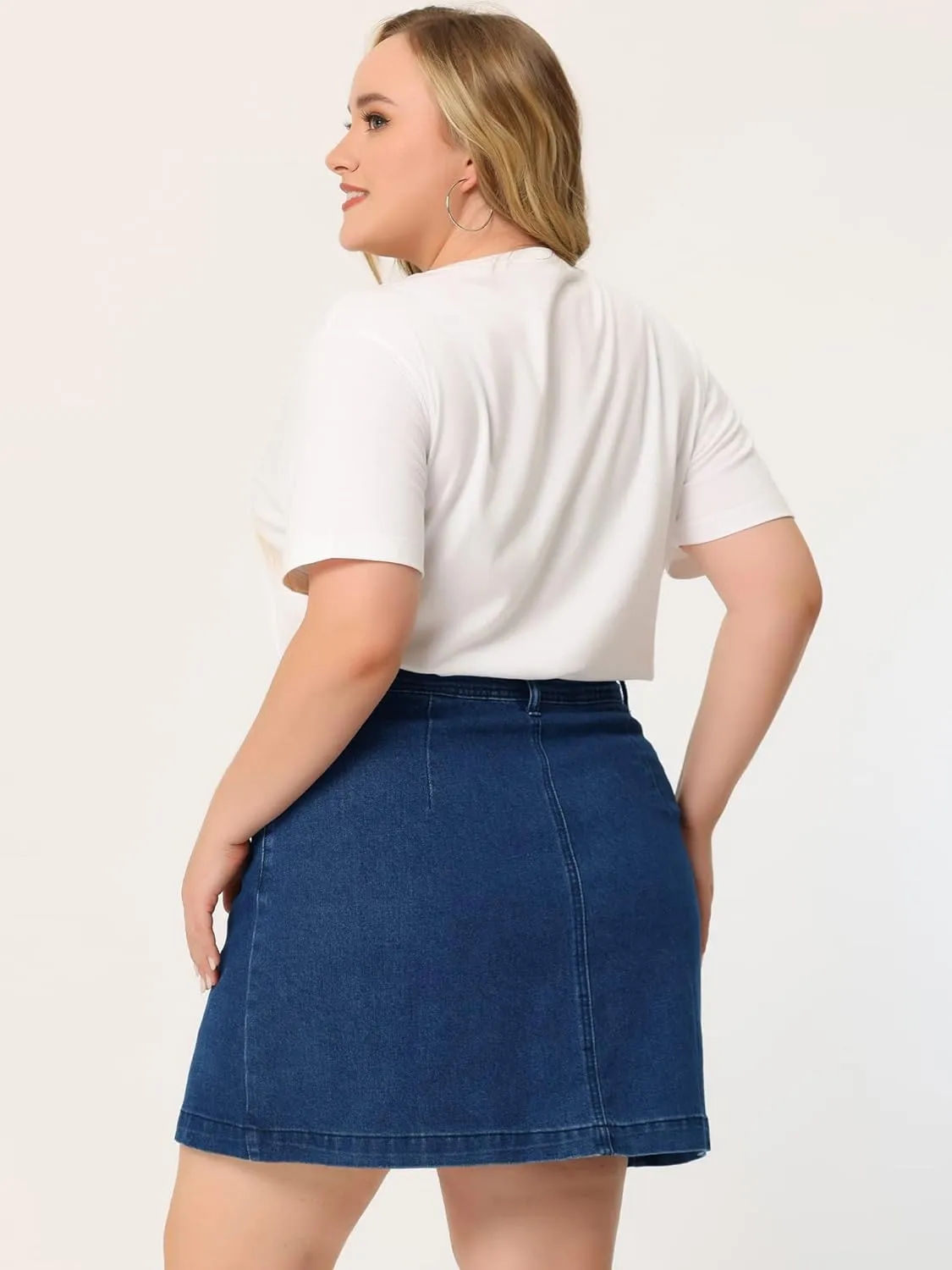 Agnes Orinda Women's Plus Size Denim Skirts Mini Button Side Pocket A Line Casual Summer Jean Skirts