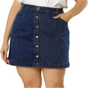Agnes Orinda Women's Plus Size Denim Skirts Mini Button Side Pocket A Line Casual Summer Jean Skirts