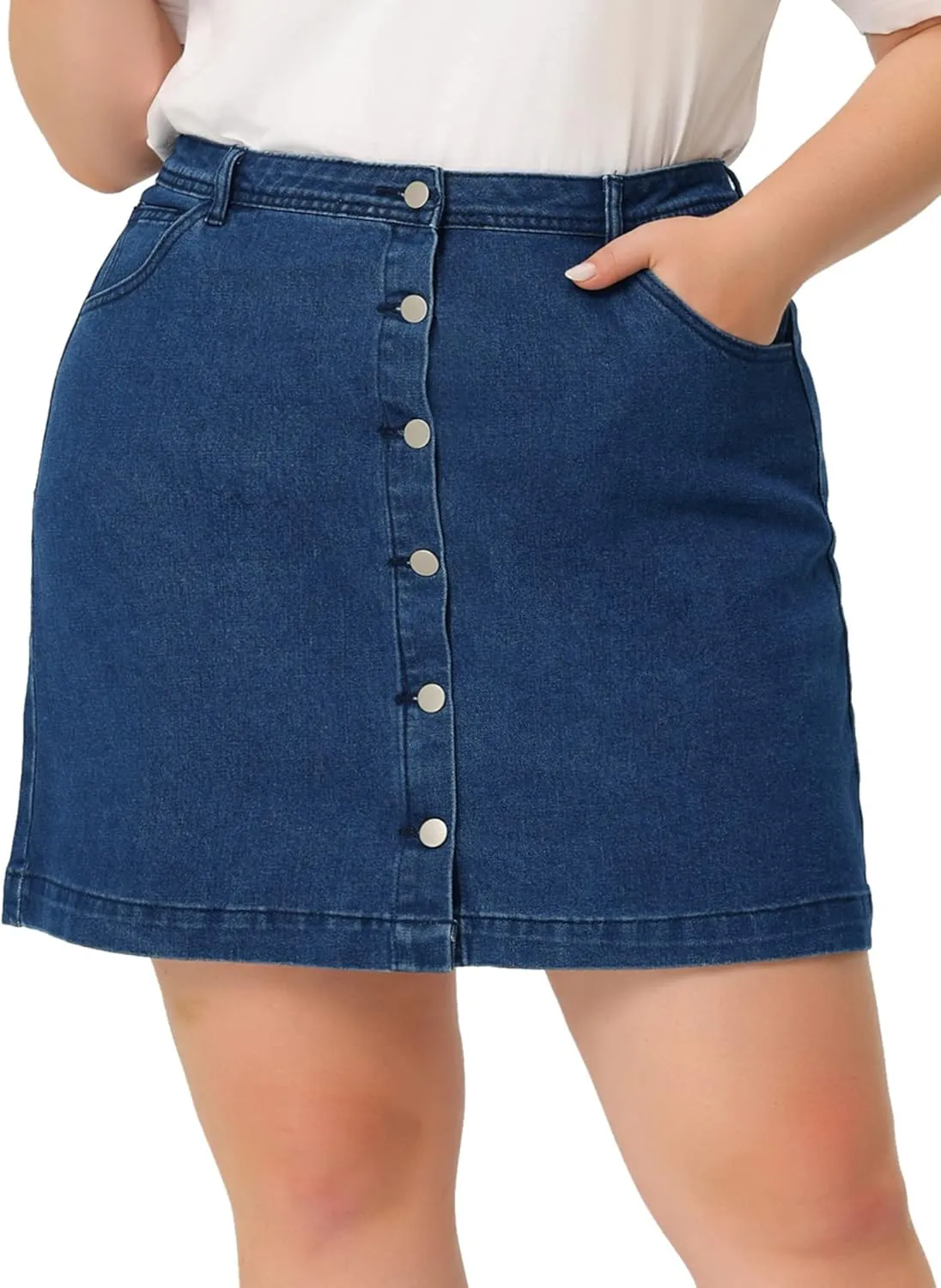 Agnes Orinda Women's Plus Size Denim Skirts Mini Button Side Pocket A Line Casual Summer Jean Skirts