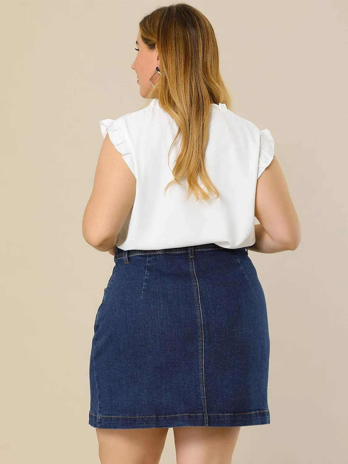 Agnes Orinda Women's Plus Size Denim Skirts Mini Button Side Pocket A Line Casual Summer Jean Skirts