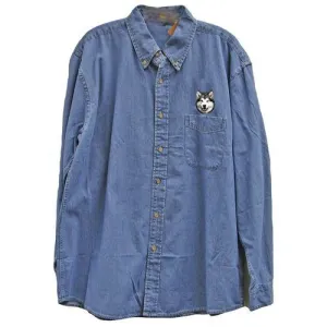 Alaskan Malamute Embroidered Mens Denim Shirts