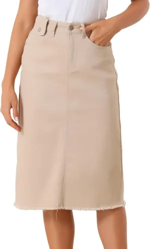 Allegra K Women's Casual Jean Skirt High Waist Back Slit Stretch Denim Skirts
