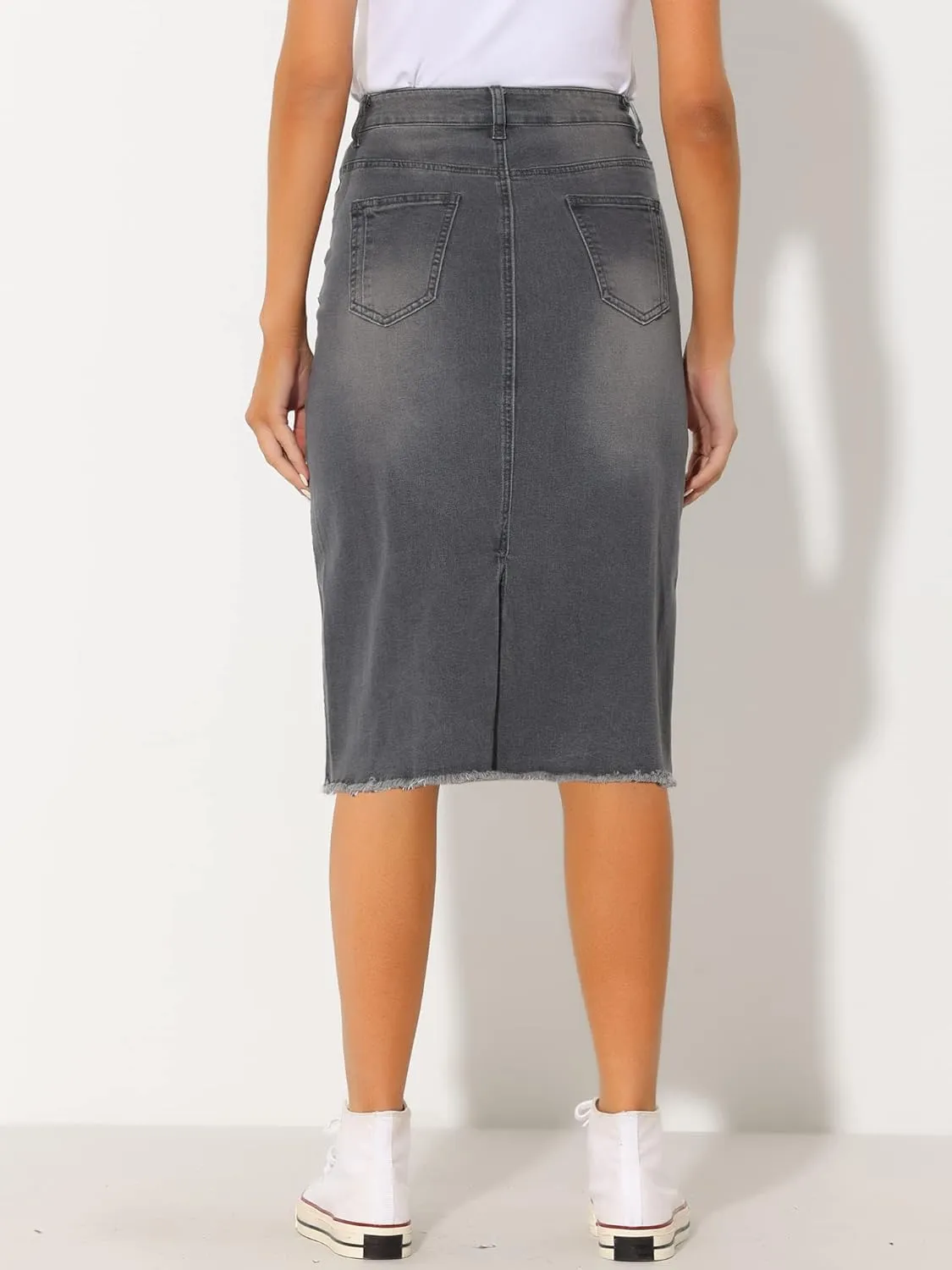 Allegra K Women's Casual Jean Skirt High Waist Back Slit Stretch Denim Skirts
