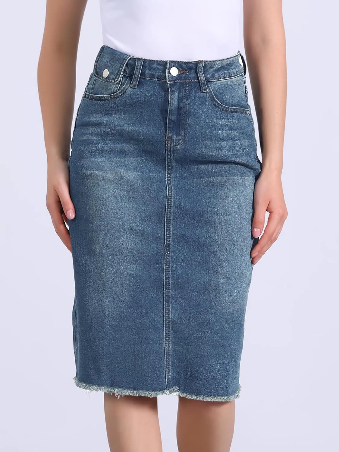 Allegra K Women's Casual Jean Skirt High Waist Back Slit Stretch Denim Skirts