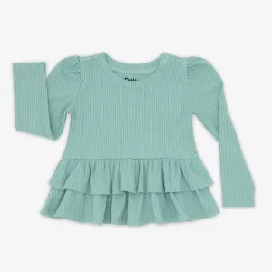 Aqua Mist Ribbed Tiered Peplum Top