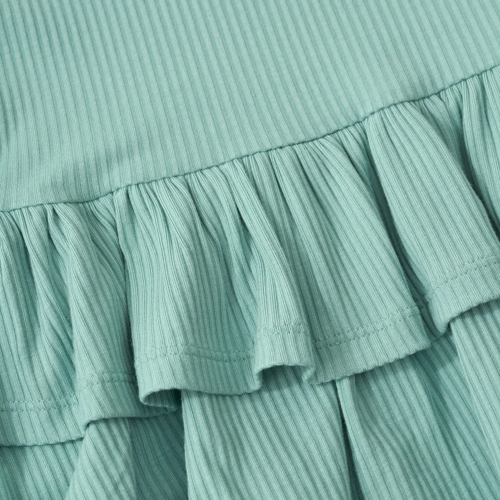 Aqua Mist Ribbed Tiered Peplum Top