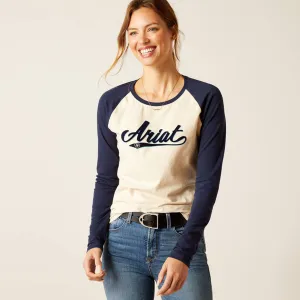 Ariat Ladies Starter Long Sleeve T-Shirt - Oatmeal Heather/Navy
