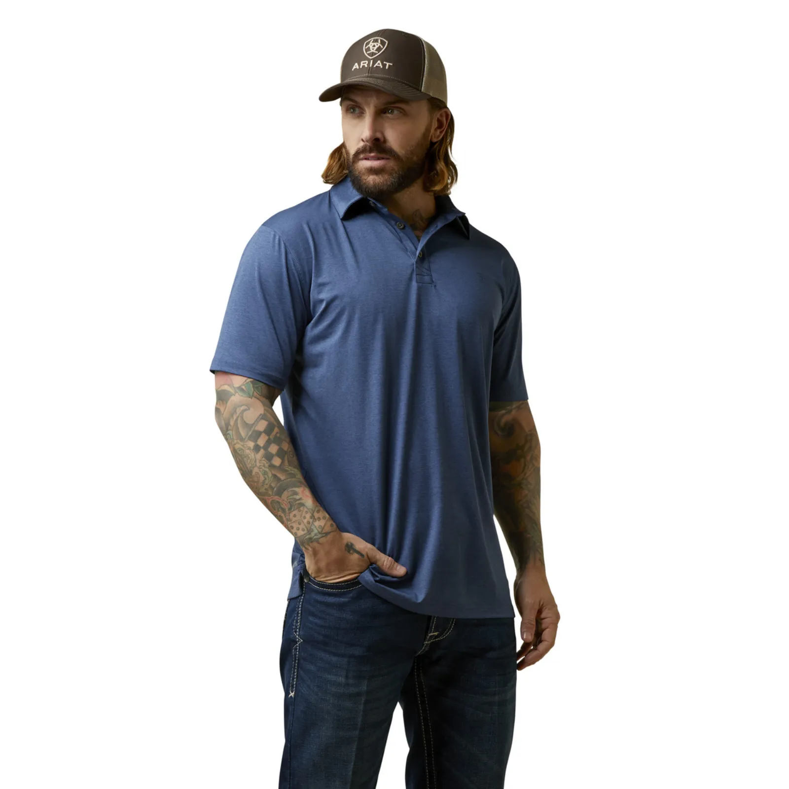 Ariat® Men's Charger 2.0 Fitted Navy Blue Polo 10045032