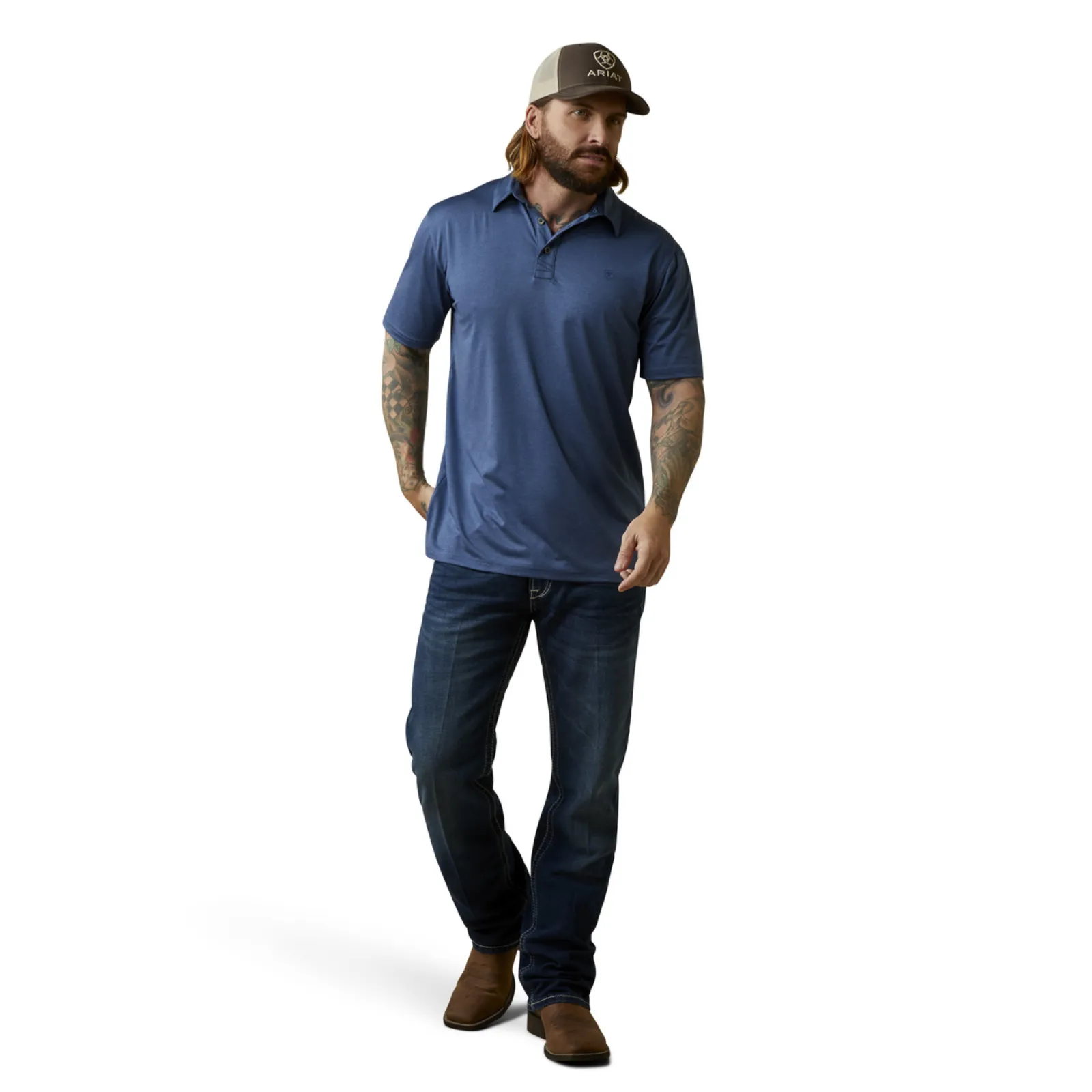 Ariat® Men's Charger 2.0 Fitted Navy Blue Polo 10045032