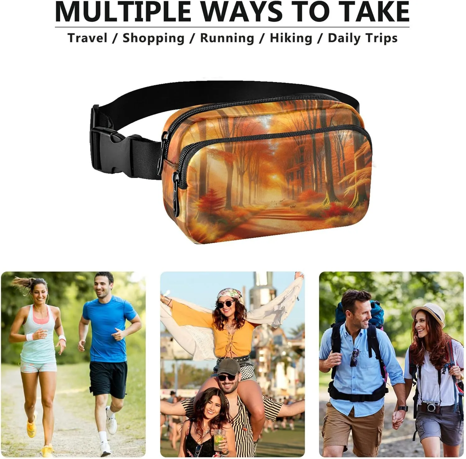 Autumn Forest Women Fanny Packs Hiking Hip Bag Belt Purse Waterproof Travel Waist Bag