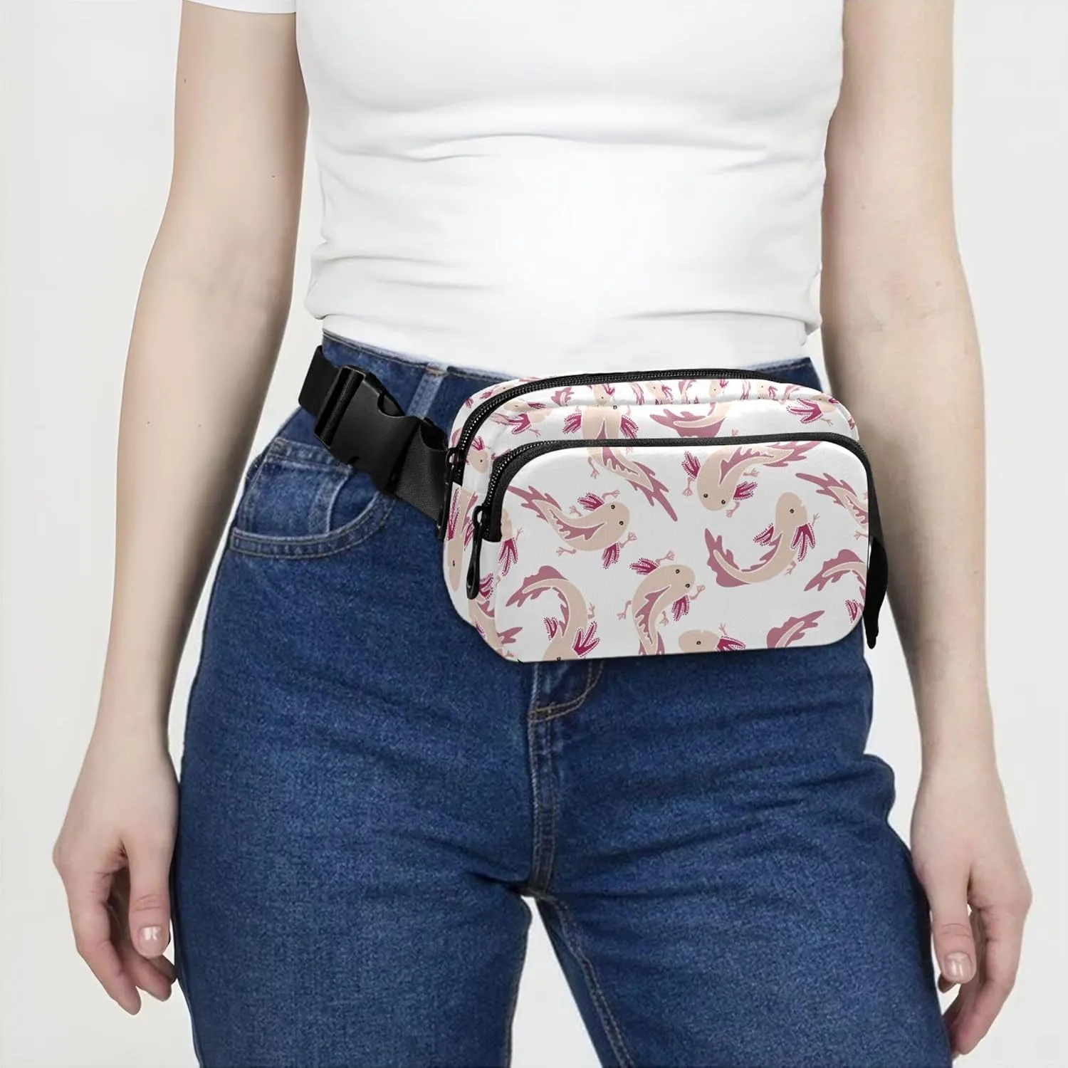Axolotl Fish Women Fanny Pack Bright Color Large Hip Belt Bag Waterproof Waist Purse for Women