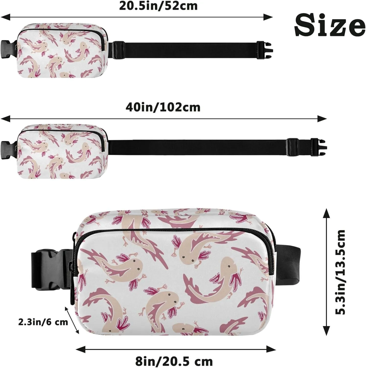 Axolotl Fish Women Fanny Pack Bright Color Large Hip Belt Bag Waterproof Waist Purse for Women
