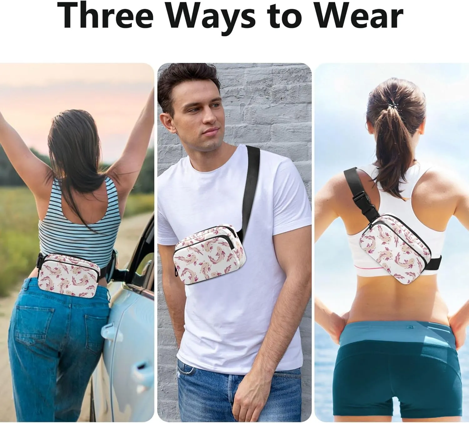 Axolotl Fish Women Fanny Pack Bright Color Large Hip Belt Bag Waterproof Waist Purse for Women