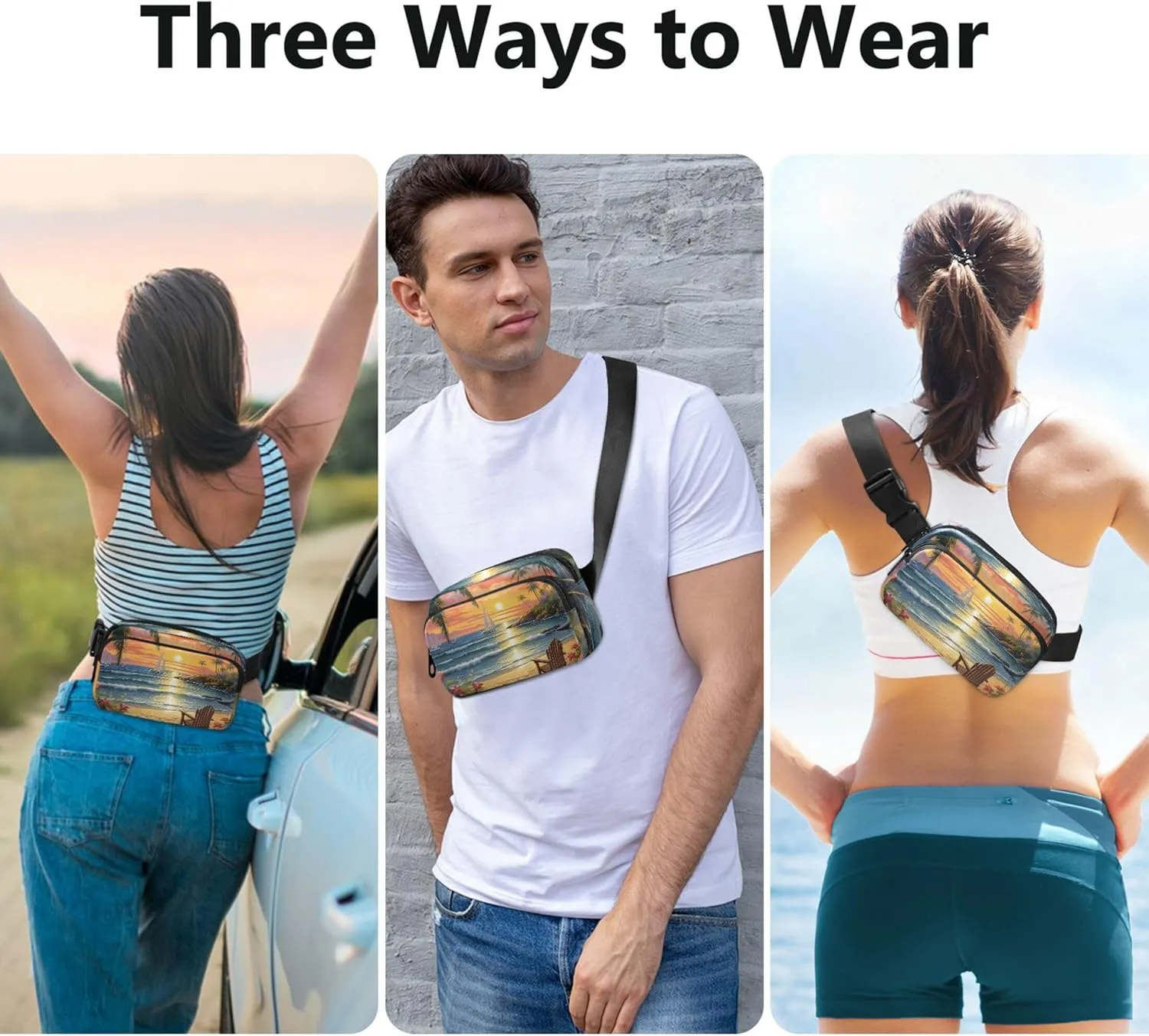Beach Scene Tropical Fanny Packs for Women Hip Pack Belt Bag Waterproof Funny Travel Waist Bag