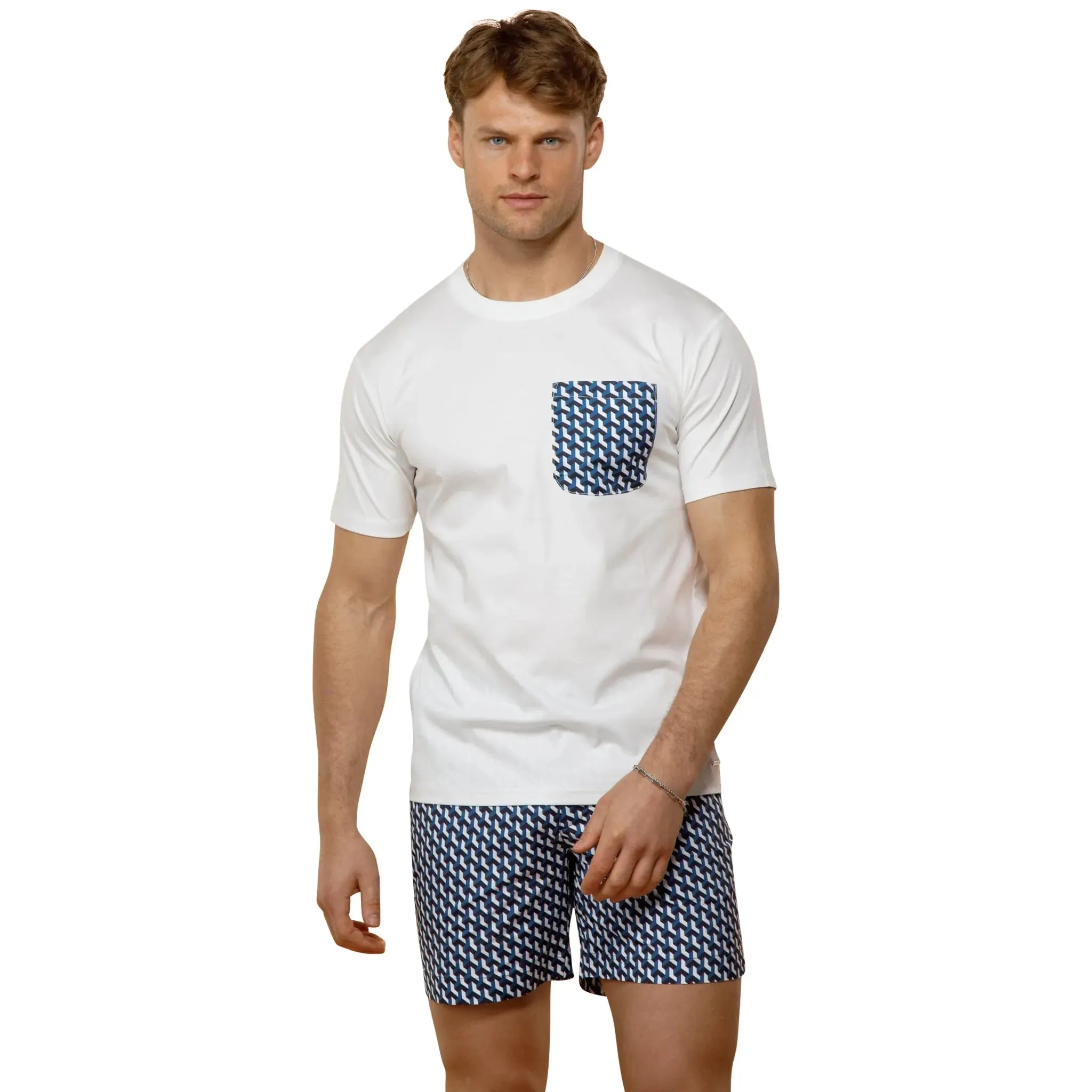 Belier Illusion Print White Light Blue Pocket T Shirt