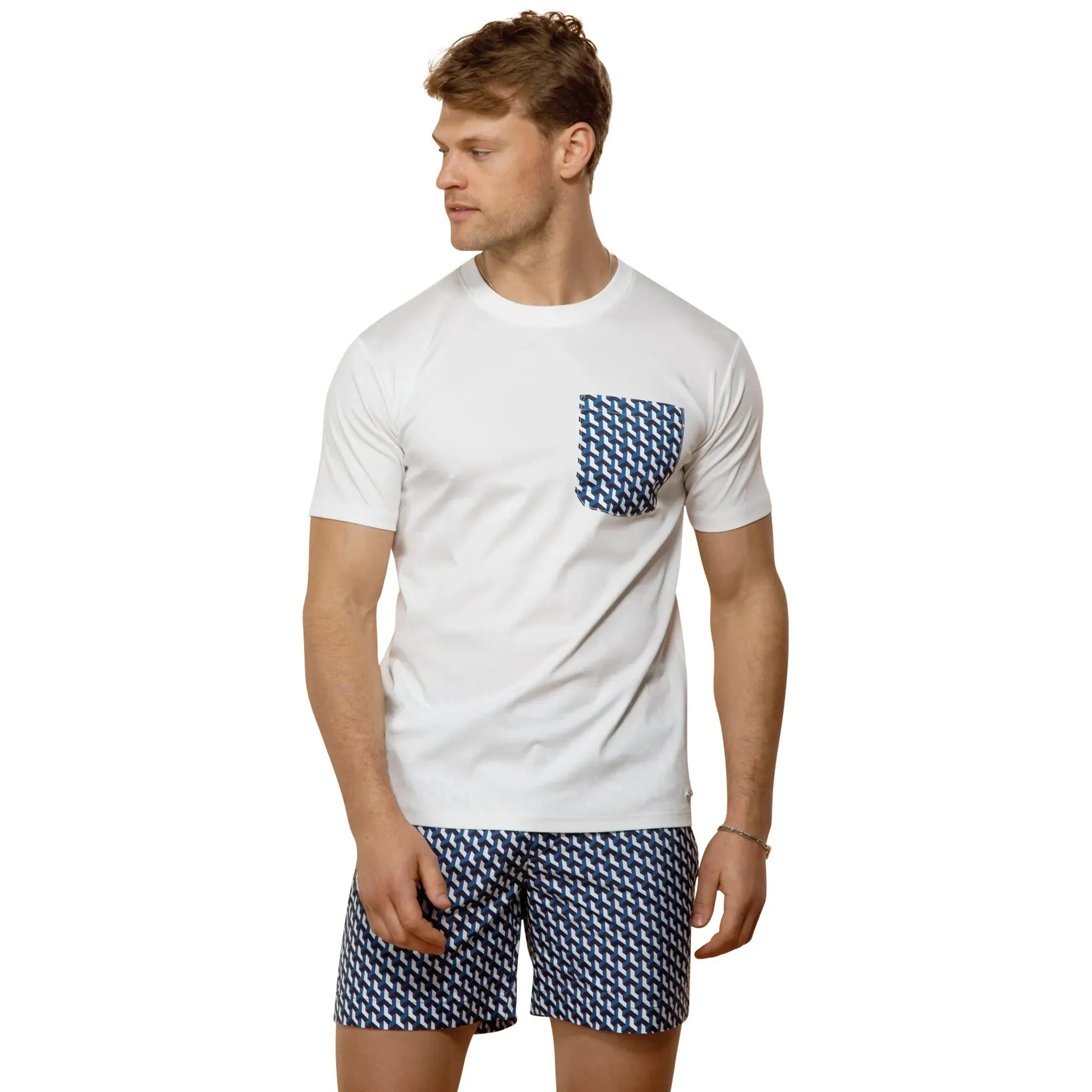 Belier Illusion Print White Light Blue Pocket T Shirt