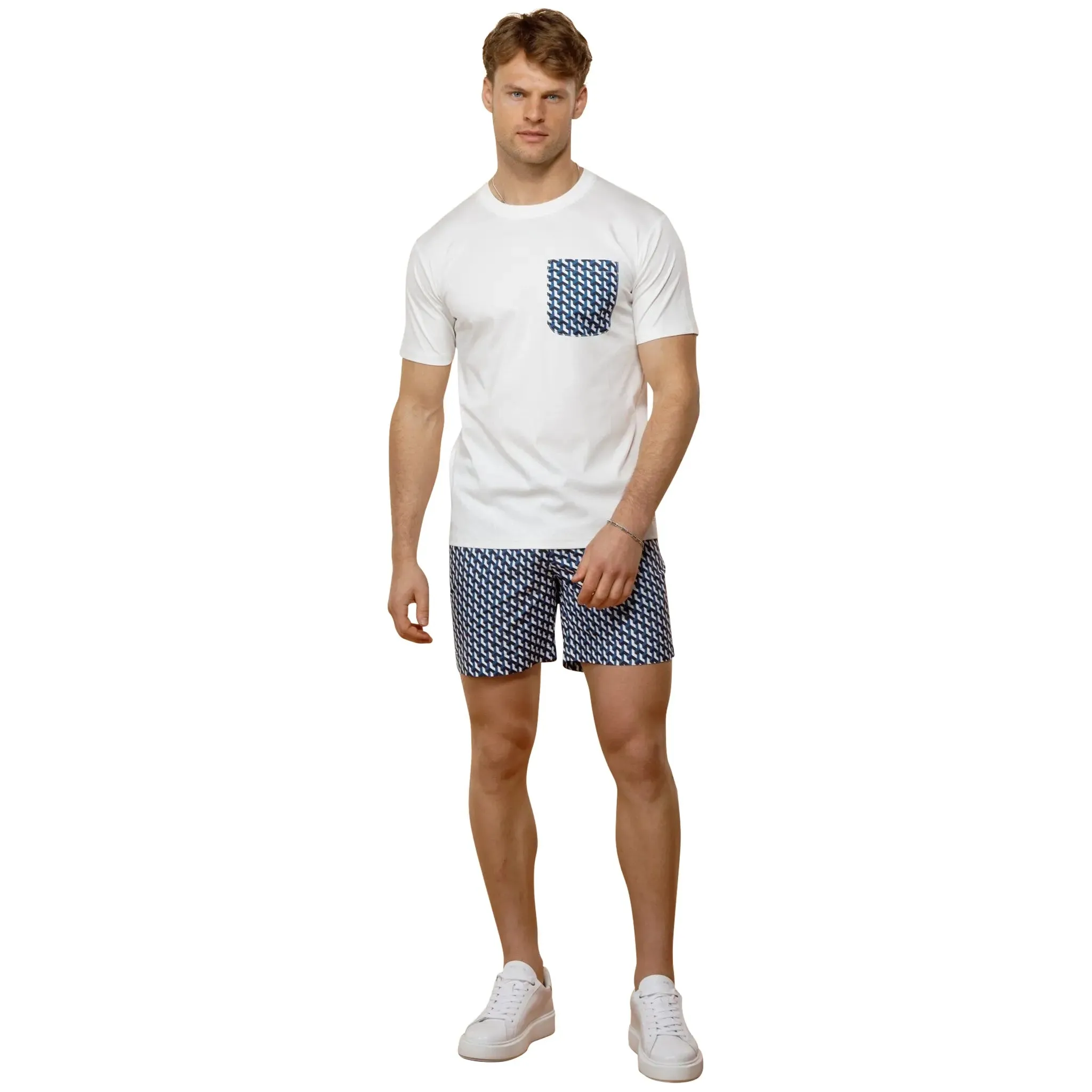Belier Illusion Print White Light Blue Pocket T Shirt