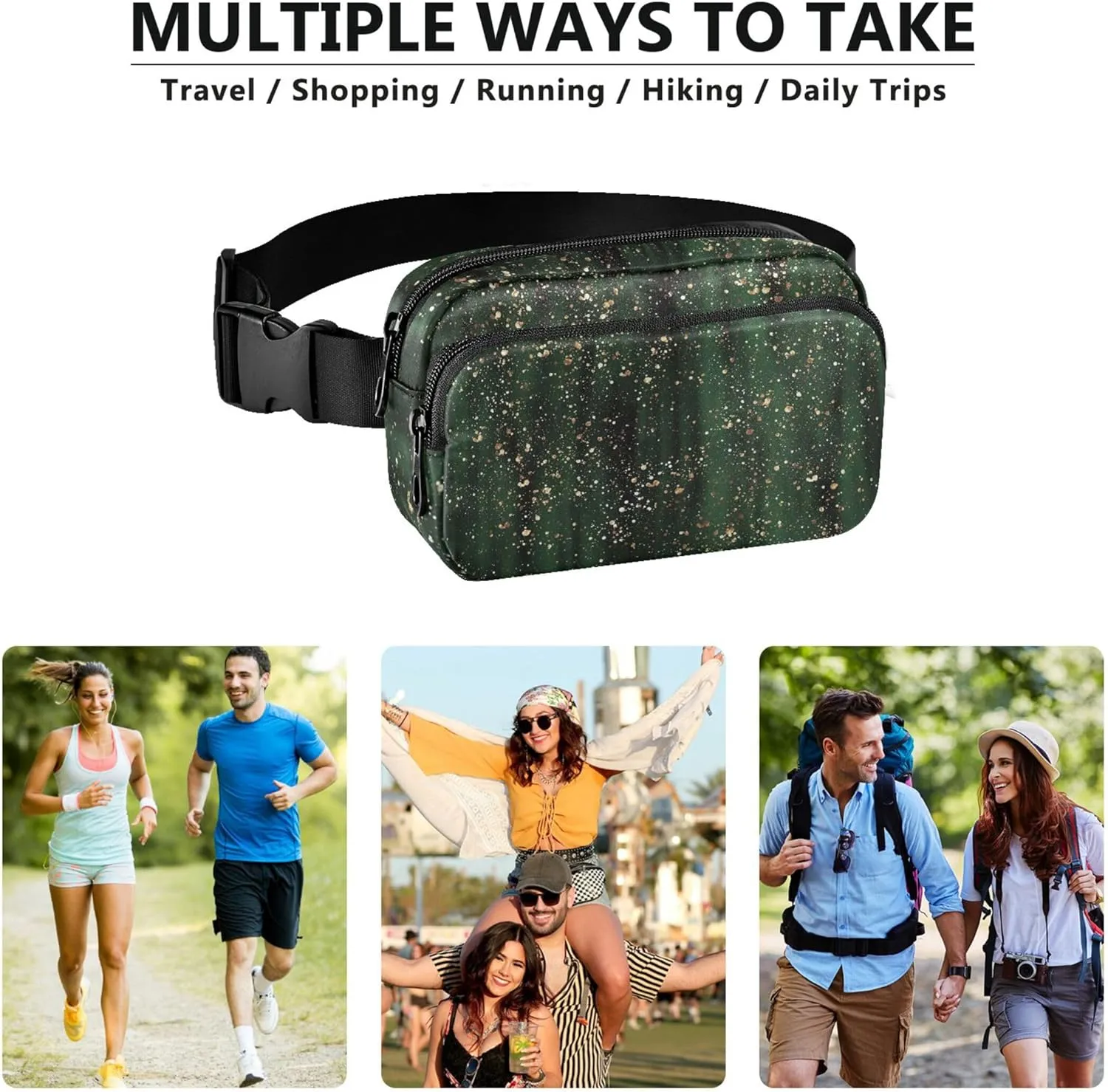 Black Green Gold Womens Fanny Pack Fashion Belt Bag Hip Pack Waterproof Waist Purse for Women