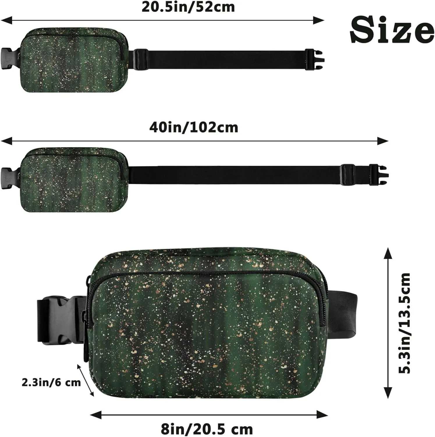 Black Green Gold Womens Fanny Pack Fashion Belt Bag Hip Pack Waterproof Waist Purse for Women
