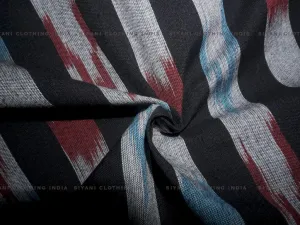 Black With Multicolor Pattern Cotton Ikkat Fabric