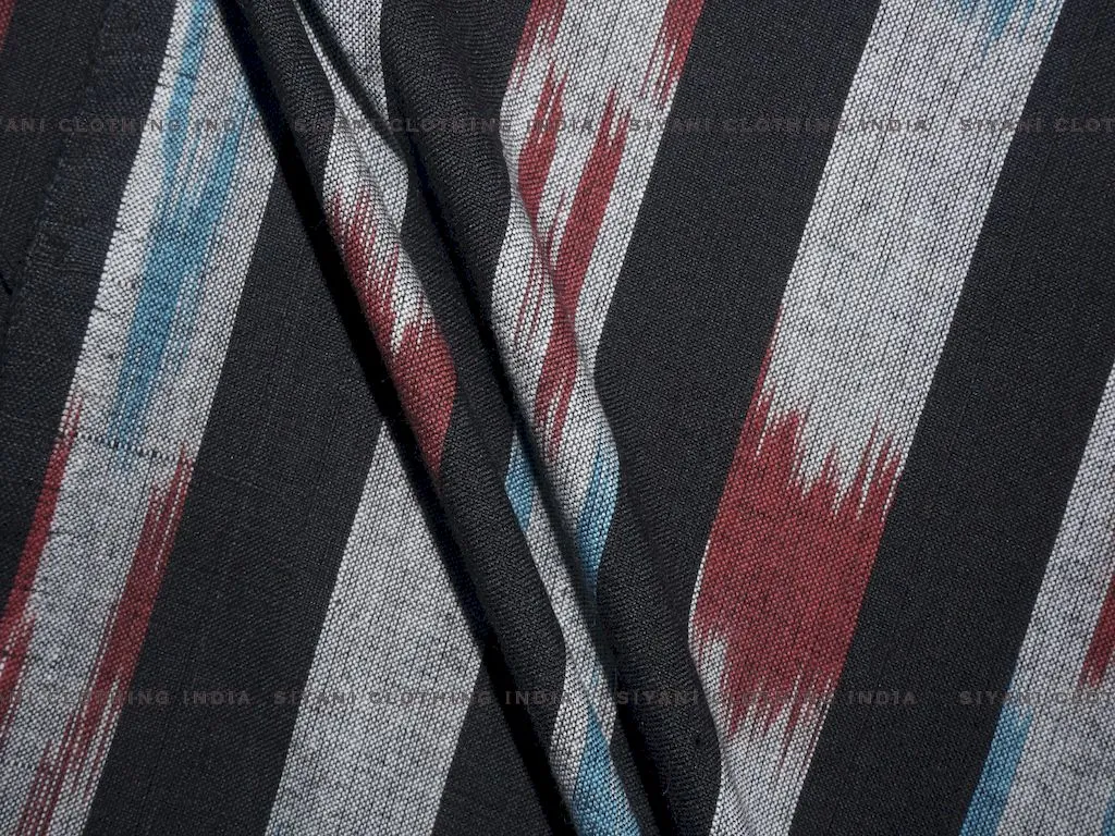 Black With Multicolor Pattern Cotton Ikkat Fabric
