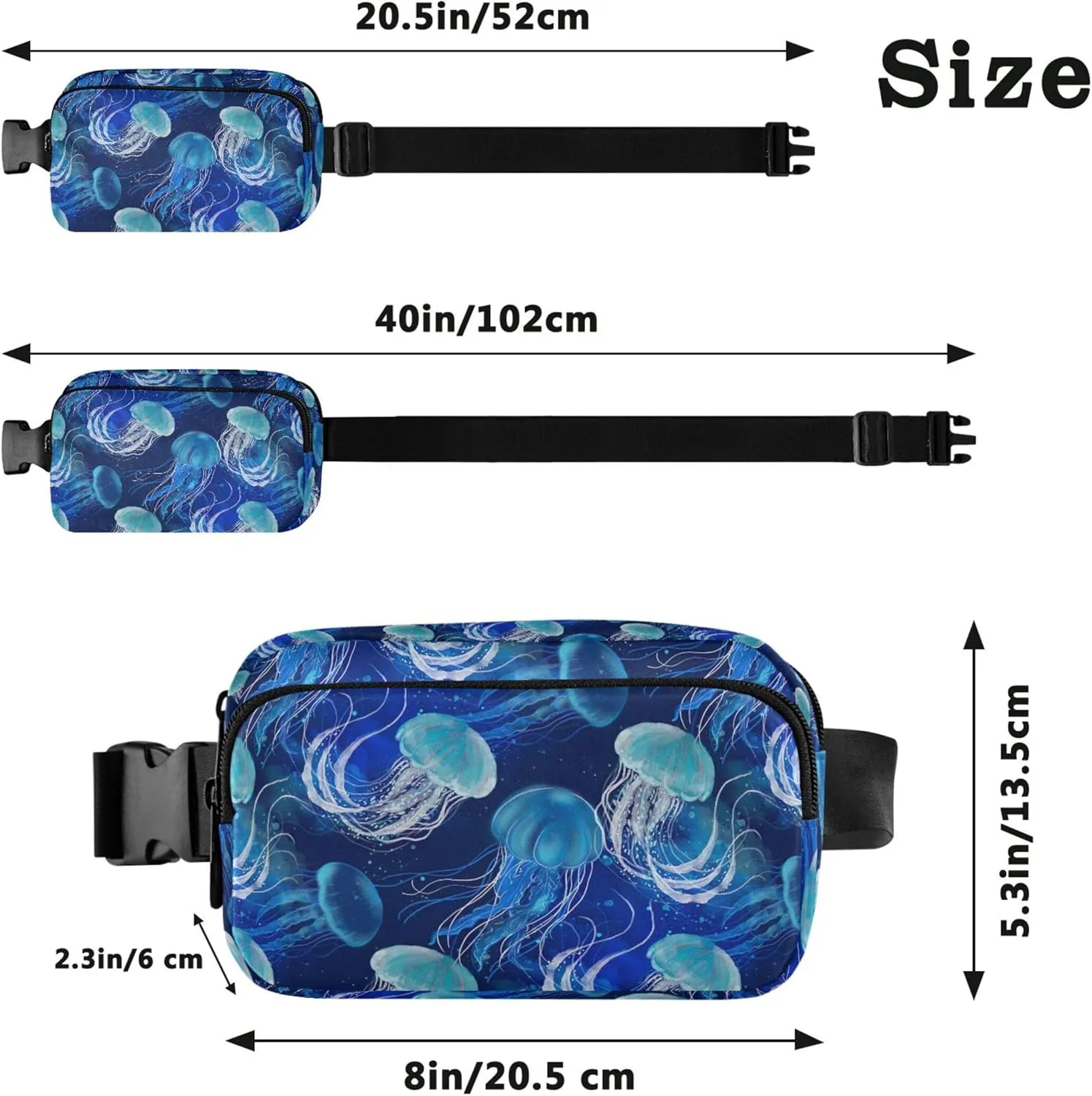Blue Jellyfishes Underwater Women Fanny Pack Waterproof Anti Theft Belt Bag Pattern Travel Waist Pouch