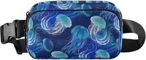 Blue Jellyfishes Underwater Women Fanny Pack Waterproof Anti Theft Belt Bag Pattern Travel Waist Pouch