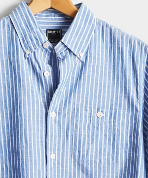 Blue with White Button Down Collar Stripe Long Sleeve
