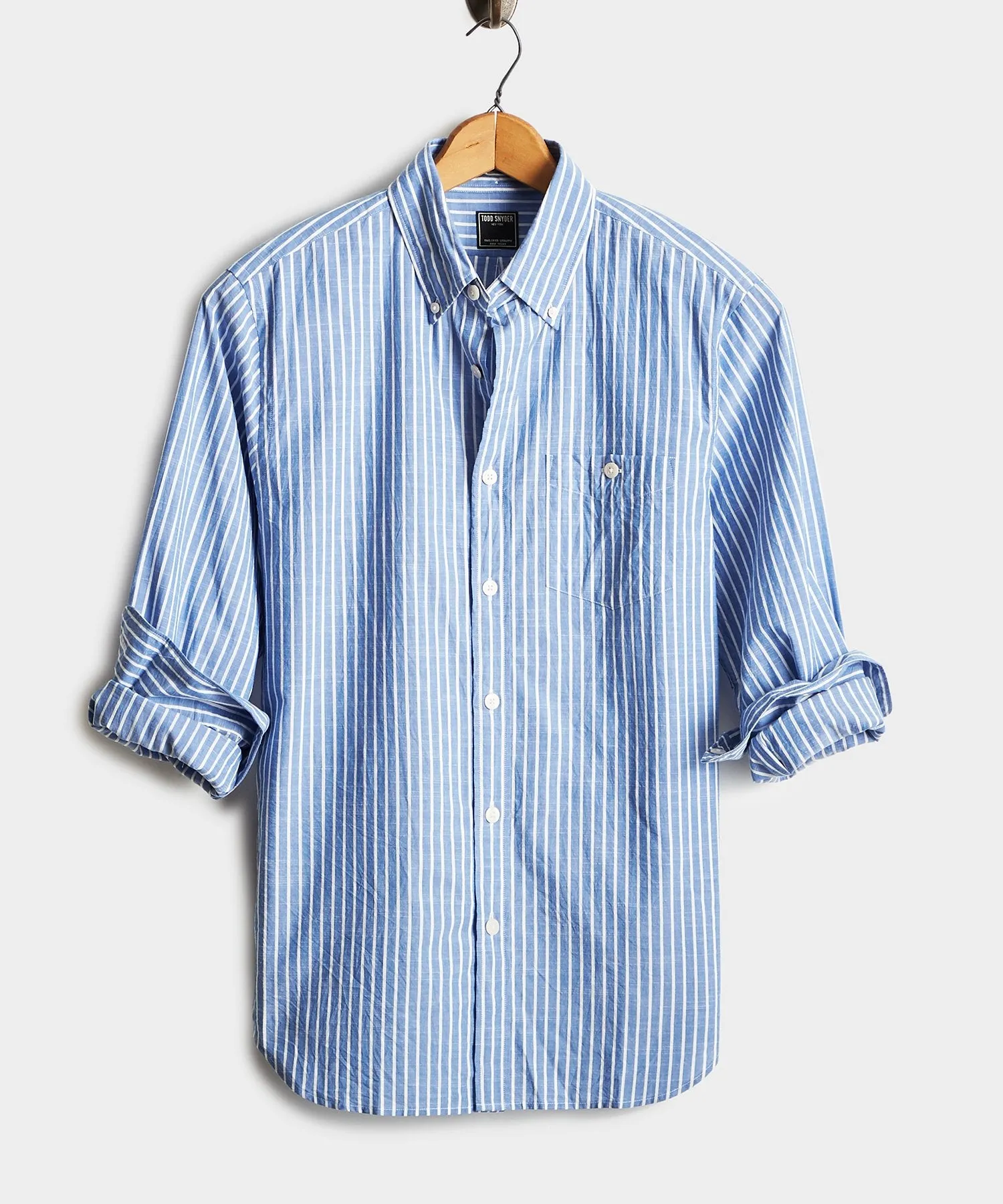 Blue with White Button Down Collar Stripe Long Sleeve