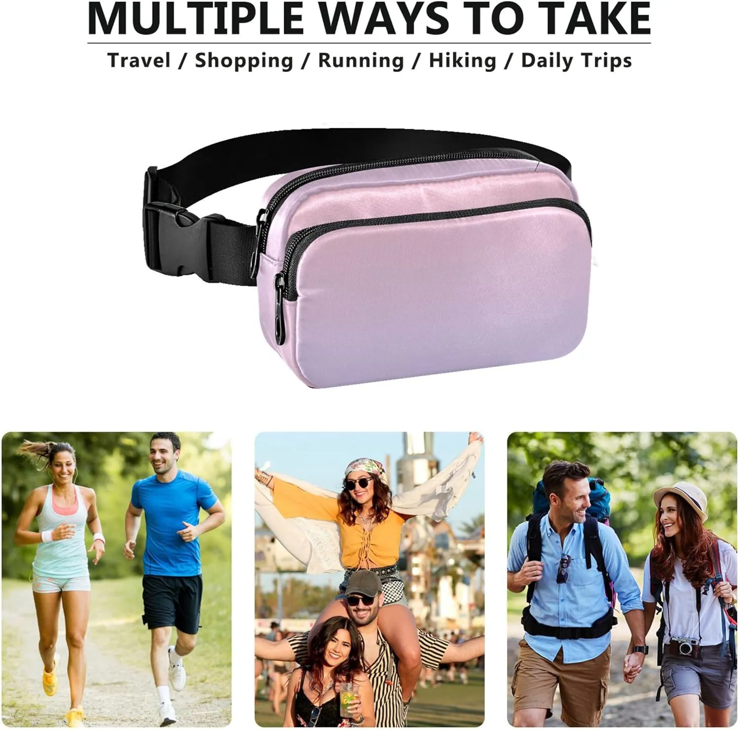Blush Pink Lavender Blue Gradient Womens Fanny Pack Fashion Everywhere Belt Bag Waterproof Cross Body Waist Purse