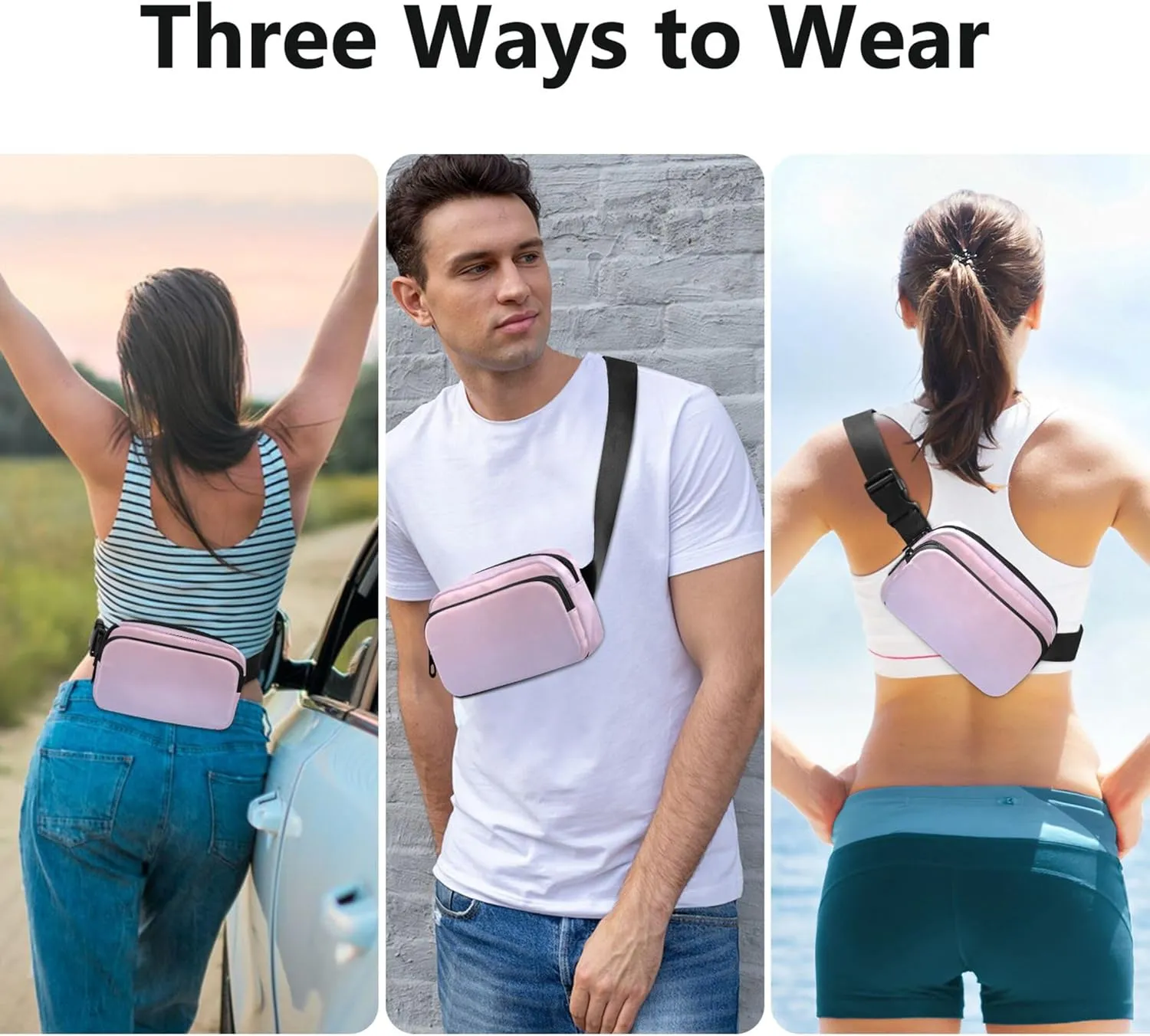 Blush Pink Lavender Blue Gradient Womens Fanny Pack Fashion Everywhere Belt Bag Waterproof Cross Body Waist Purse
