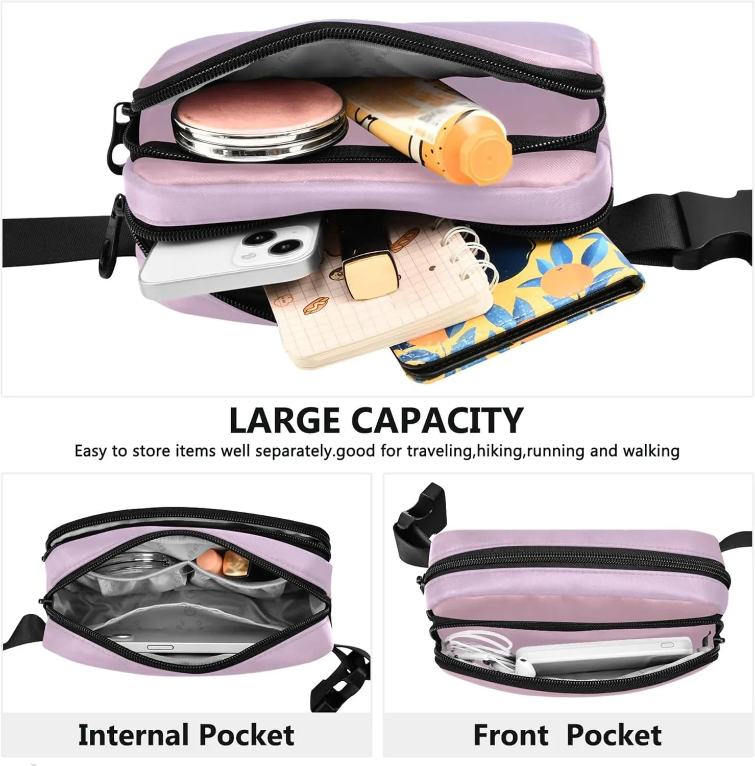 Blush Pink Lavender Blue Gradient Womens Fanny Pack Fashion Everywhere Belt Bag Waterproof Cross Body Waist Purse