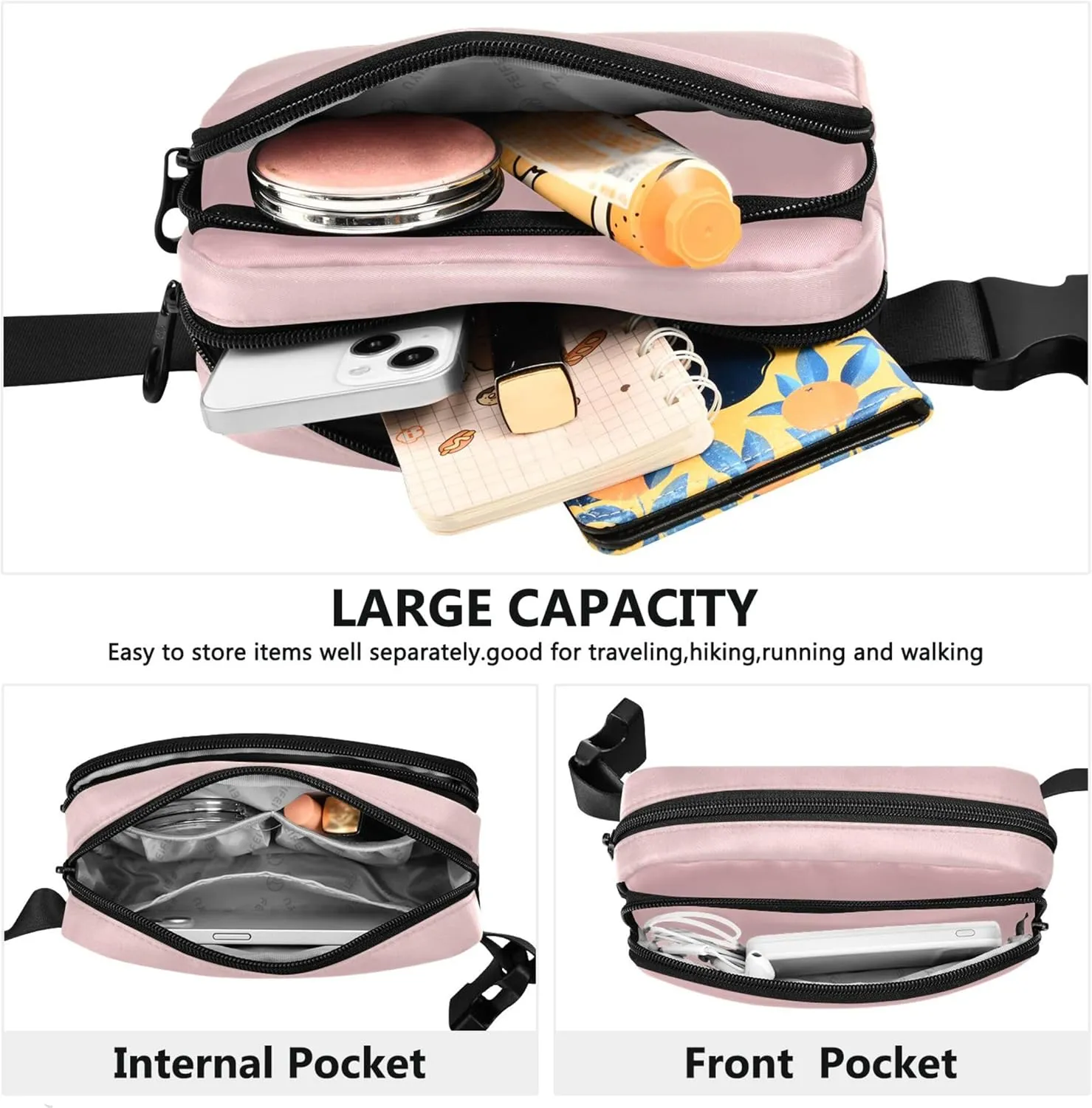 Blush Pink Linen Gradient Fanny Packs Women Waterproof Everywhere Belt Bag Cute Travel Waist Pouch