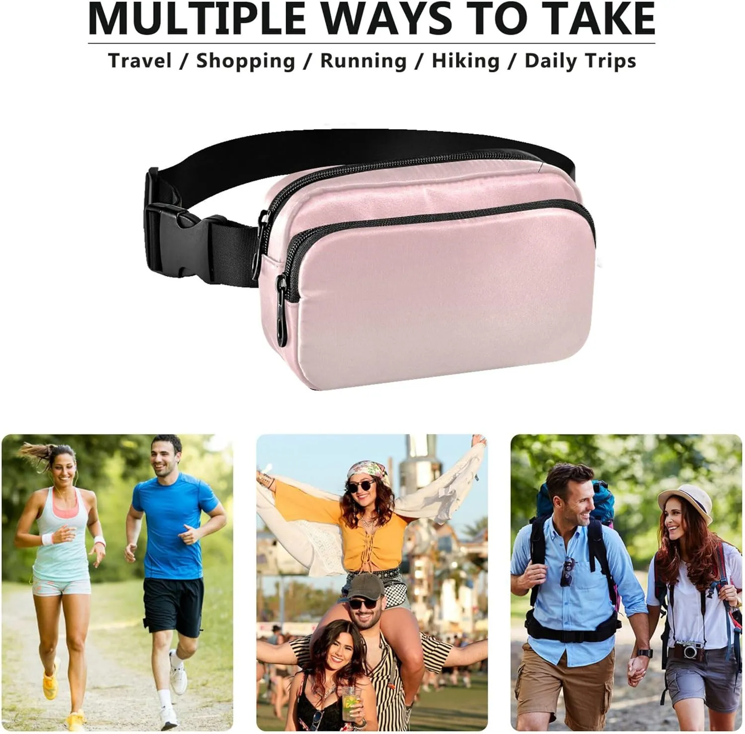 Blush Pink Linen Gradient Fanny Packs Women Waterproof Everywhere Belt Bag Cute Travel Waist Pouch