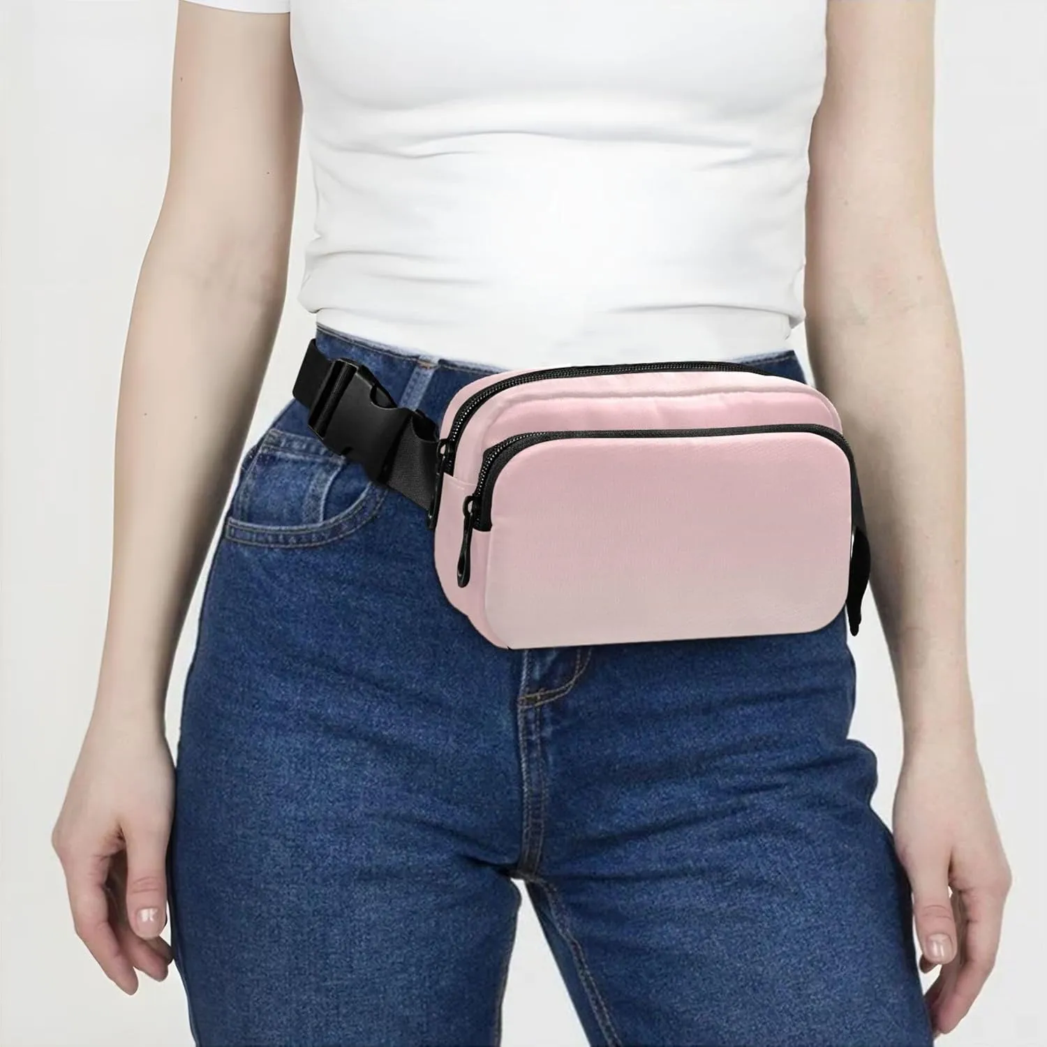 Blush Pink Linen Gradient Fanny Packs Women Waterproof Everywhere Belt Bag Cute Travel Waist Pouch