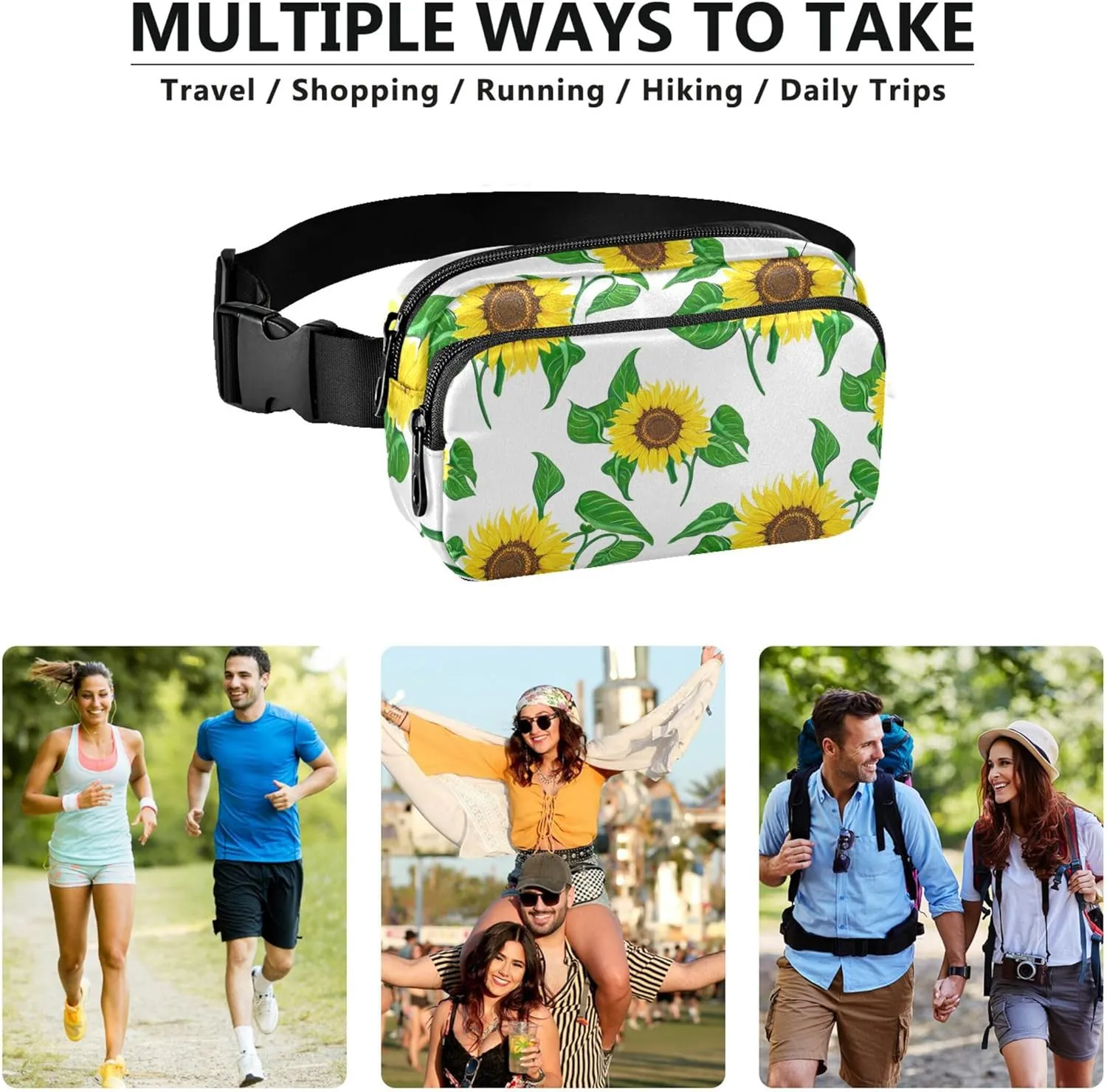 Bright Sunflowers Green Leaves Womens Fanny Pack Waterproof Hip Pouch Belt Bag Funny Travel Waist Pack for Men